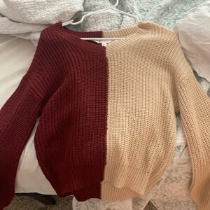 Red & cream sweater, no holes in good condition, only wore a few times